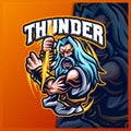 Zeus Thunder God mascot esport logo design illustrations vector template, Greece Ancient Gods logo for team game streamer merch Royalty Free Stock Photo