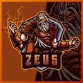 Zeus thunder god mascot esport logo design illustrations vector template, storm god logo for team game streamer youtuber banner Royalty Free Stock Photo
