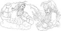 Zeus Vs Poseidon Black and White Drawing Royalty Free Stock Photo