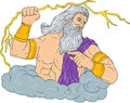 Zeus Wielding Thunderbolt Lightning Drawing Royalty Free Stock Photo