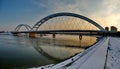 Zezelj bridge over Danube in Novi Sad at sunset Royalty Free Stock Photo