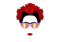 Frida Kahlo vector portrait with gold fashion sun glasses, isolated or white background Royalty Free Stock Photo