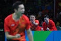 Zhang Jike playing table tennis at the Olympic Games in Rio 2016. Royalty Free Stock Photo