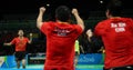 Zhang Jike playing table tennis at the Olympic Games in Rio 2016. Royalty Free Stock Photo