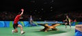 Zhang Jike playing table tennis at the Olympic Games in Rio 2016. Royalty Free Stock Photo