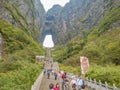 Crowd of tourist Climbing Heaven gate cave stairs on tianmen mountain national park at Zhangjiajie city china