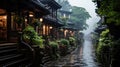 Zhangjiajie Jiangnan Misty Rain Stone Road in Jiangnan Village Houses AI Generative