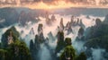 Zhangjiajie National forest park at sunset, Wulingyuan Hunan Mountain top landscape AI generated Royalty Free Stock Photo