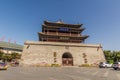 ZHANGYE, CHINA - AUGUST 23, 2018: Drum Tower in Zhangye, Gansu Province, Chi