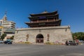 ZHANGYE, CHINA - AUGUST 23, 2018: Drum Tower in Zhangye, Gansu Province, Chi