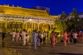 ZHANGYE, CHINA - AUGUST 22, 2018: Evening view of people practicing tai chi in Zhangye, Gansu Province, Chi