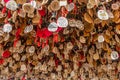 ZHANGYE, CHINA - AUGUST 23, 2018: Wish bells at a pavilion in Zhangye Danxia National Geopark, Gansu Province, Chi