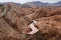 Sightseeing Bus in Colorful Danxia landform in Zhangye city, China