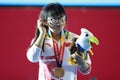 Zhe Cui of China celebrates after win gold medal in the Asian Para Games 2018