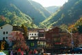 ZHEJIANG, CHINA - OCT, 2018 : Green mountain at Hidden Dragon Waterfall