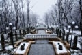 Long staircase in Zheleznovodsk city park in winter Royalty Free Stock Photo