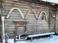 Zheludyevo, Pokrov, Vladimir region, Russia, January, 17, 2021. Arcs for horse harness in the ethnographic park-museum `Russian Is