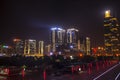 The skyscrapers and office lights on the south side of west square of zhengzhou east railway station constitute a beautiful night