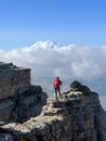 Zhenina on the background is a view of Elbrus and the ancient amphitheater from the Bermamyt plateau. A trip to Bermamit