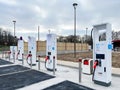 Zhidi, France - 01.29.2023: Charging station for charging the battery of electric vehicles at the Total Energies gas station