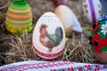 Zhitomir, Ukraine - April 10, 2018: Easter eggs with a painted cock