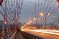 Zhivopisny Bridge at night, in the evening. City lights. Night city. Light traces. Royalty Free Stock Photo