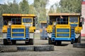 Zhodzina, Belarus - August 16, 2013: Granite mining in Quarry Trucks quarry of BelAZ producer