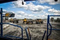 Zhodzina, Belarus - August 16, 2013: Granite mining in Quarry Trucks quarry of BelAZ producer