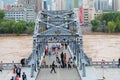 Zhongshan Bridge by the Yellow River in Lanzhou Gansu China Royalty Free Stock Photo