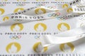 angle view strap and labels printed with Paris Olympic Games 2024 logo horizontal composition