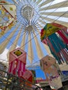 Colorful paper lanterns hanging in shopping mall for mid autumn festival & national holidays