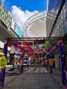 Colorful paper lanterns hanging in shopping mall for mid autumn festival & national holidays