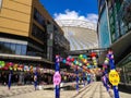 Colorful paper lanterns hanging in shopping mall for mid autumn festival & national holidays