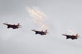 ZHUKOVSKY, MOSCOW REGION, RUSSIA - July 27, 2017: aerobatic team swifts MiG-29OVT 156 perfoming demonstration flight at Royalty Free Stock Photo