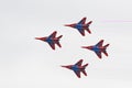 ZHUKOVSKY, MOSCOW REGION, RUSSIA - July 27, 2017: aerobatic team swifts MiG-29OVT 156 perfoming demonstration flight at