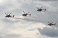 Indian Air Force SARANG aerobatic team on ALH multi-purpose helicopters in the sky of the MAKS-2021 International Aviation and Spa