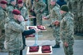 Zhytomyr, Ukraine - November 21, 2018: Army parade, presentment of red hats