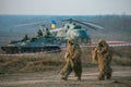 Zhytomyr, Ukraine - November 21, 2018: Military parade, tank helicopter column