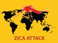 Zica virus attack concept world map globe