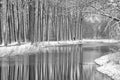 Zicht op het water in park Puyenbroeck tijdens winter