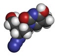 Zidovudine azidothymidine, AZT HIV drug molecule. Atoms are represented as spheres with conventional color coding: hydrogen .