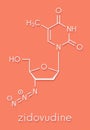 Zidovudine azidothymidine, AZT HIV drug molecule. Skeletal formula. Royalty Free Stock Photo