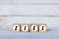 ziel concept written on wooden cubes or blocks, on white wooden background. Royalty Free Stock Photo