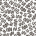 Zig zag brush stroke seamless pattern. Curly hand drawn vector background. Black wavy grunge texture