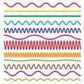 zig zag color lines. Vector zigzag lines and waves, Squiggle wavy lines frame with wiggle.