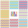 Zig zag geometric seamless patterns set, vector backgrounds coll