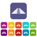 Ziggurat in Chichen Itza icons set flat