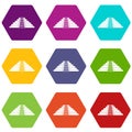 Ziggurat in Chichen Itza icon set color hexahedron