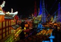 The Zigong Lantern Festival in Zigong, Sichuan, China. Lanterns representing houses and salt wells.