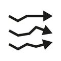 Zigzag arrow icon. Growth direction symbol. Chart movement Vector. Sharp black line. Royalty Free Stock Photo